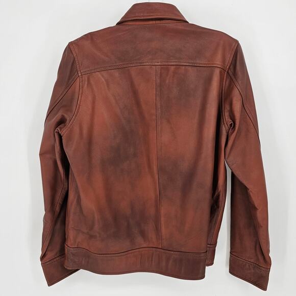 The Territory Ahead Vintage Brown Genuine Leather Zip Up Retro Biker Jacket S - Picture 3 of 10
